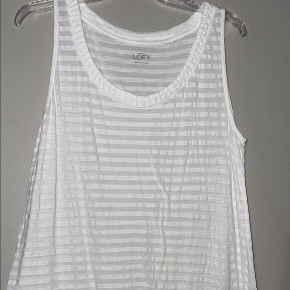 LOFT White Sleeveless Tank Top with Textural Stripes - Picture 5 of 8